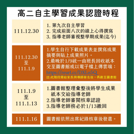 高二自主學習成果認證時程的顯示圖片