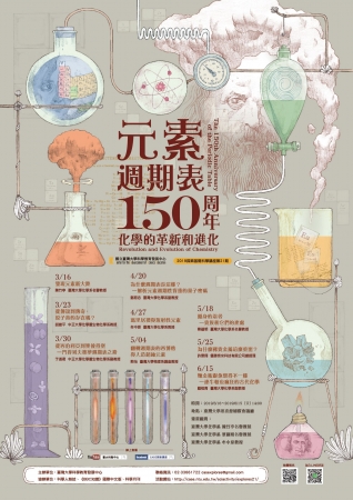 國立臺灣大學本校科學教育發展中心辦理科普講座「探索基礎科學講座第21期－元素週期表150周年—化學的革新和進化」，敬請惠予協助公告並鼓勵所屬學生踴躍報名參加。的顯示圖片